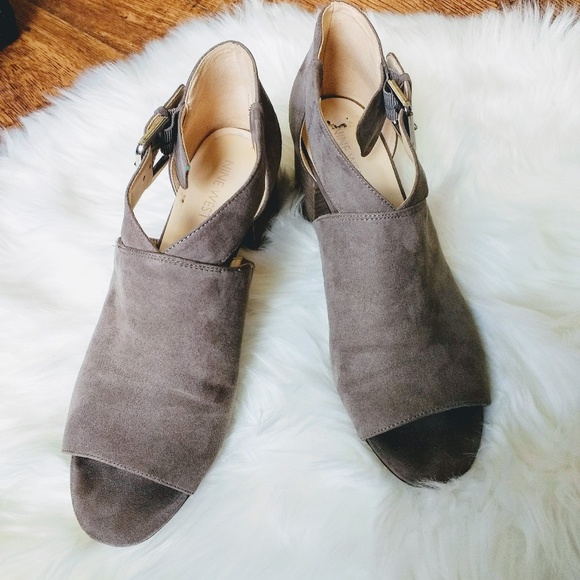 Nine West Shoes - Nine West Gray Suede Open Toe Block Heel Shoe